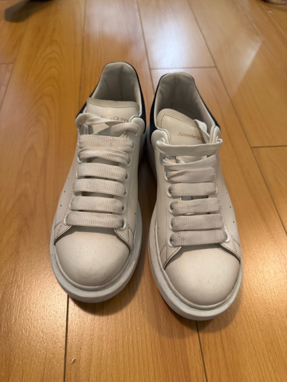 Alexander McQueen White Leather Sneakers with Black Heel Tab